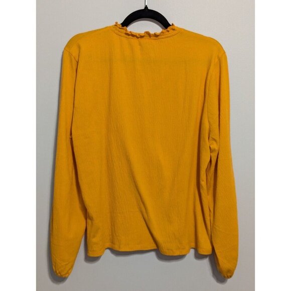 J. Crew Large Polyester High Neck Shirt Long Bell Sleeve Mustard Yellow Blouse - Picture 5 of 7